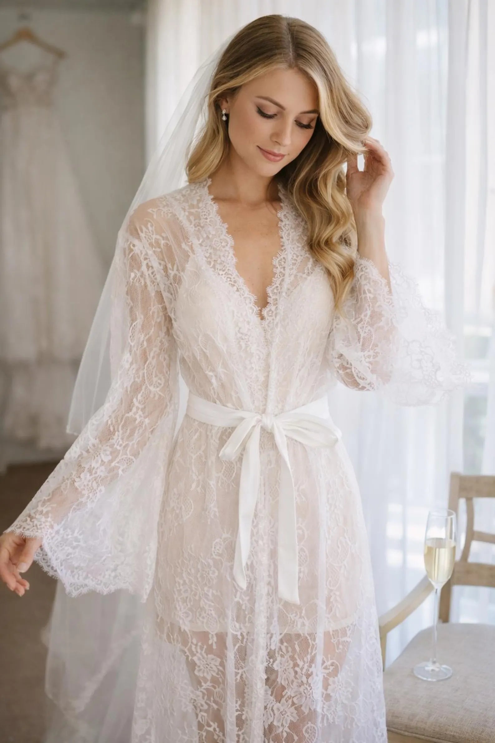 lace dressing gown white Romantic White Nightgown Set