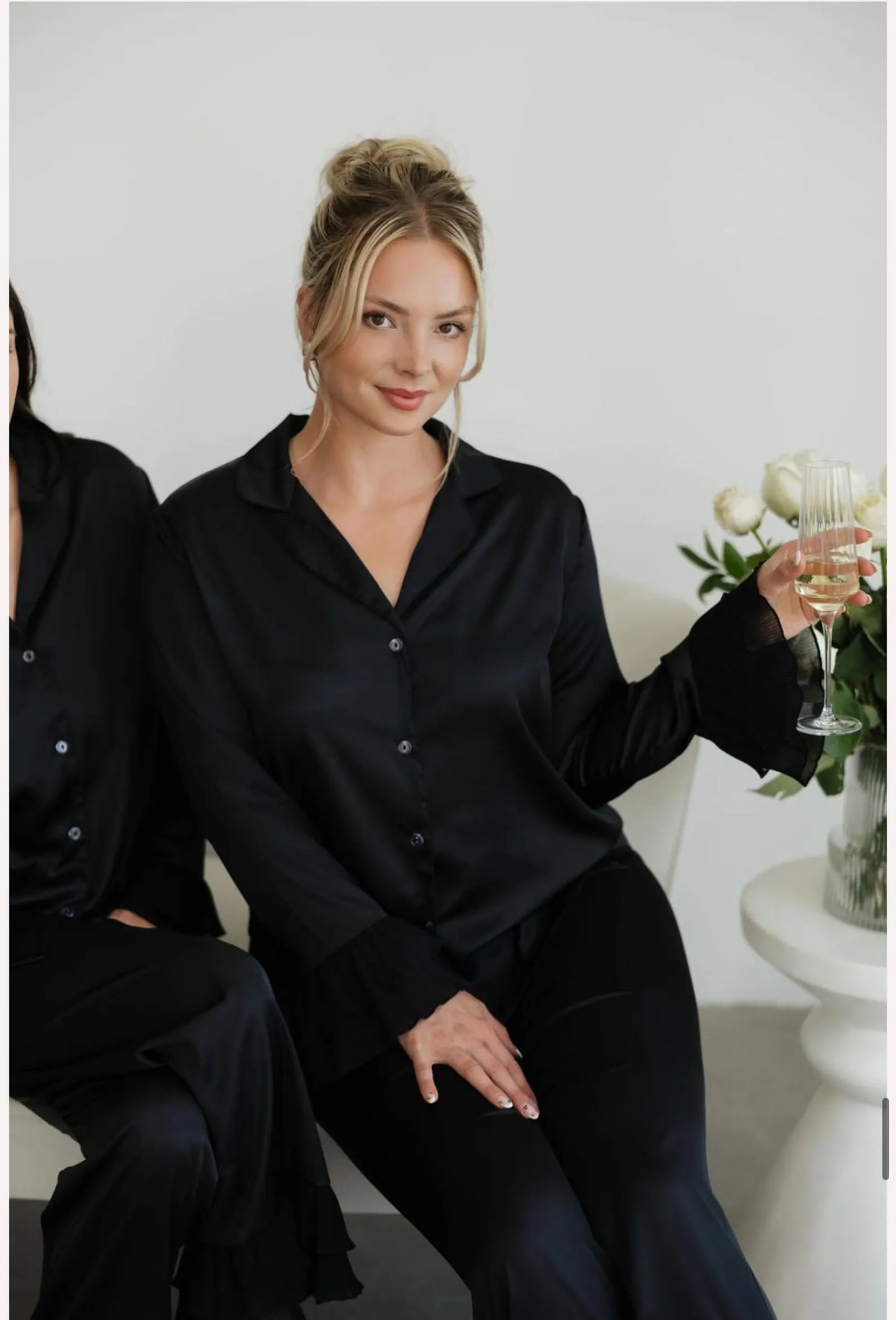 SATIN RUFFLE PAJAMAS